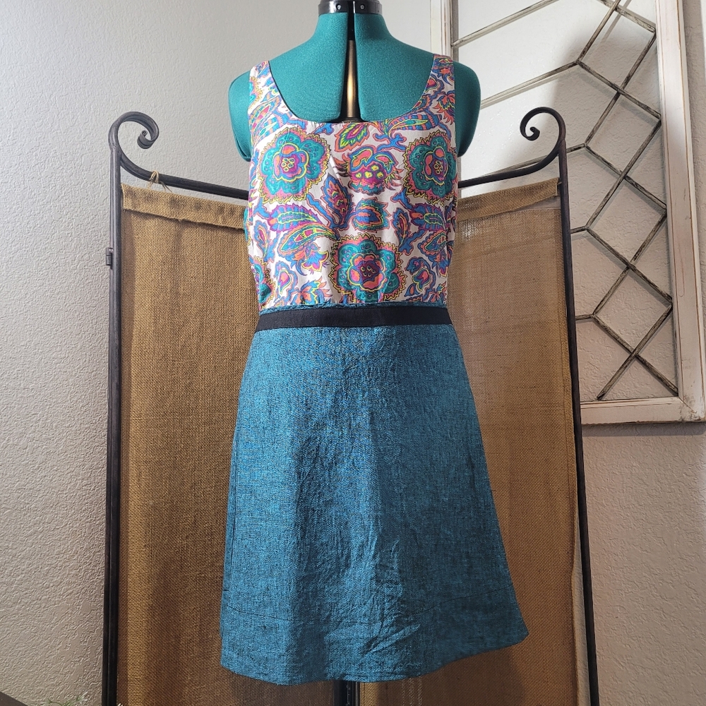 RACHEL Rachel Roy Blue and Multi-colored Dress with Paisley Print Top Size 12